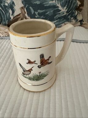 DIXXON Cream Ceramic Beer Stein with Bird and Gold Trim
